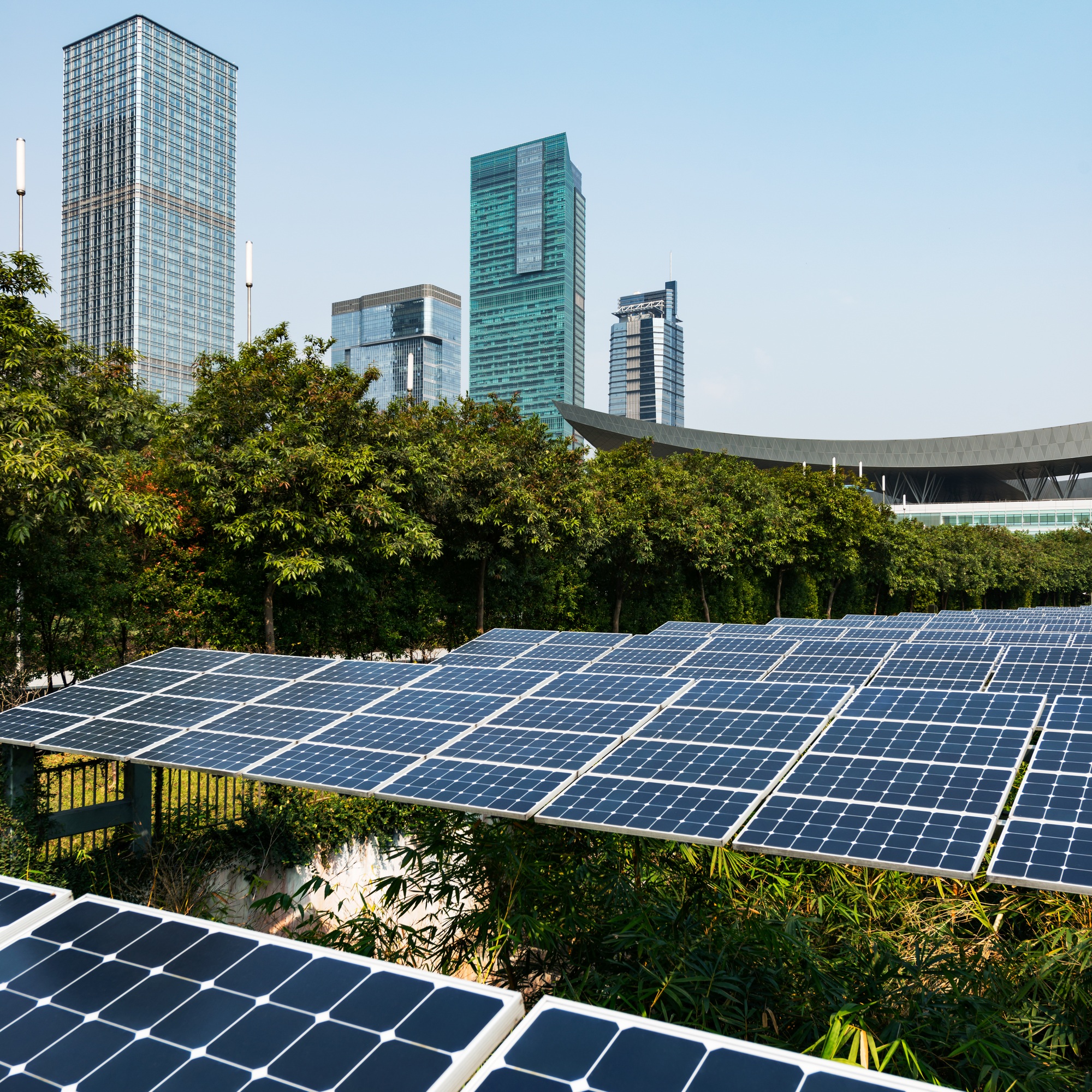 Solar panels in city